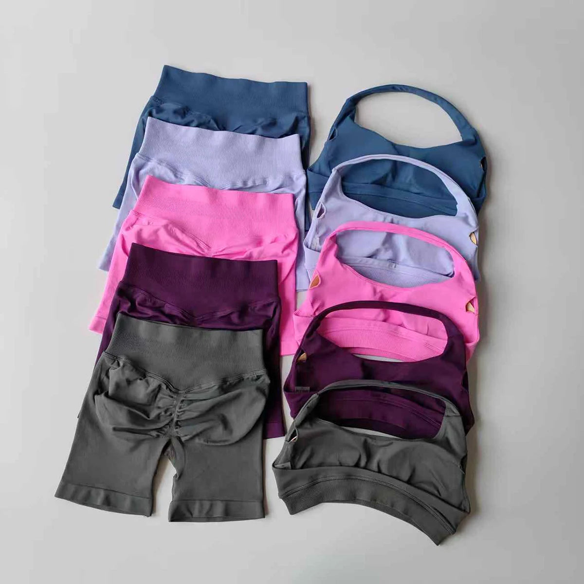 Two Piece Halter Sports Bra with Matching Seamless Impact Shorts Gym Outfit