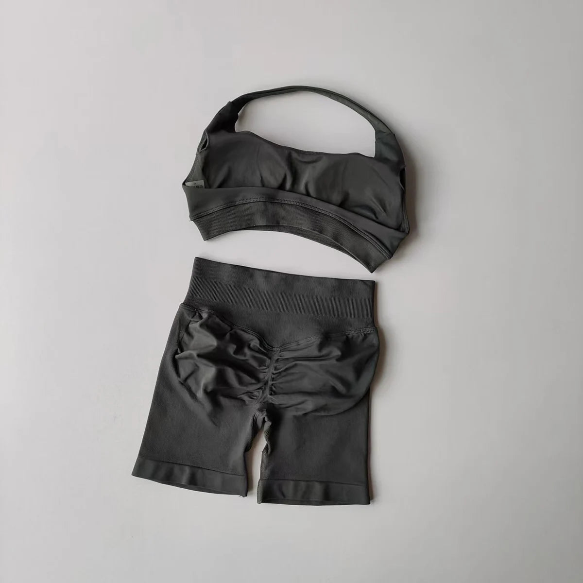 Two Piece Halter Sports Bra with Matching Seamless Impact Shorts Gym Outfit