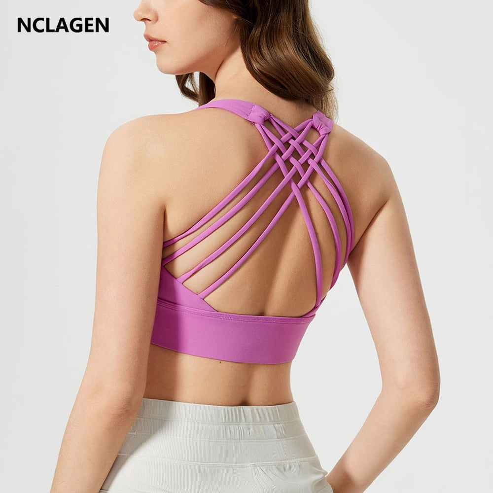 NCLAGEN Fitness High Support Push-Up Cross-Back Gym Workout Bra