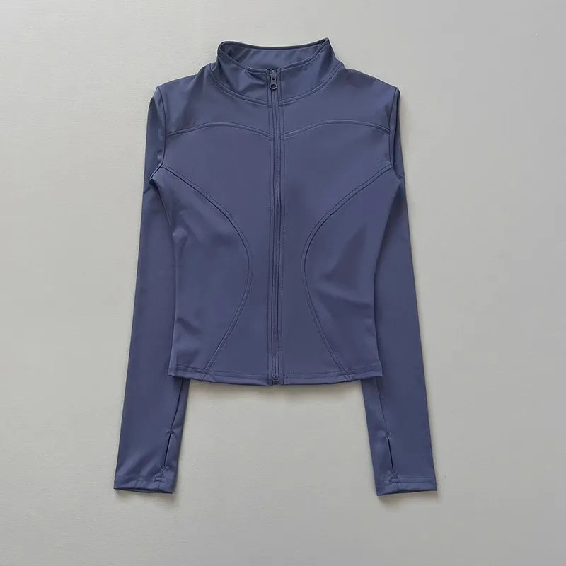 Women's Stretch Fitted Workout Jacket With Zip Front