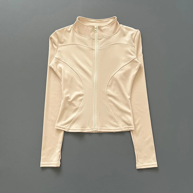 Women's Stretch Fitted Workout Jacket With Zip Front