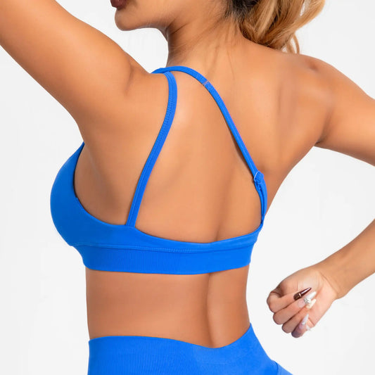 Seamless Asymmetric Halter Backless Sports Bra