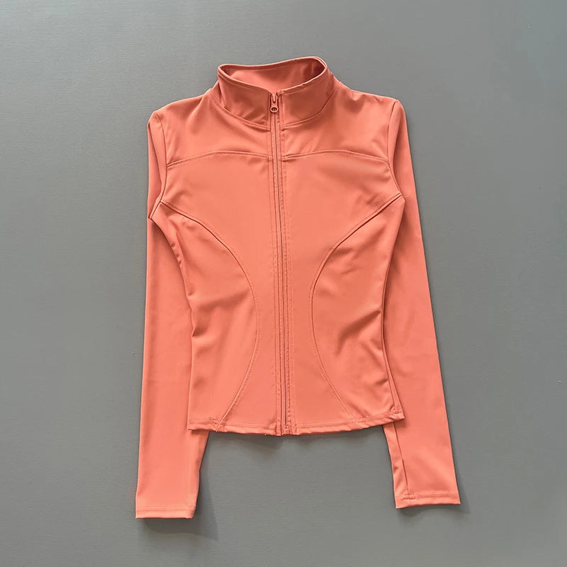 Women's Stretch Fitted Workout Jacket With Zip Front