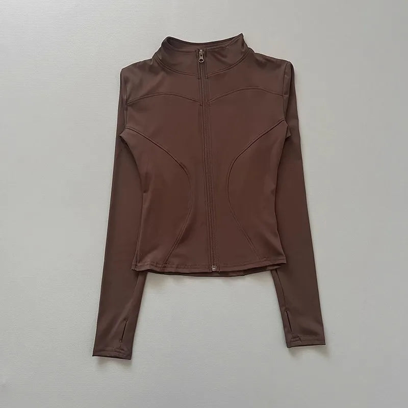 Women's Stretch Fitted Workout Jacket With Zip Front