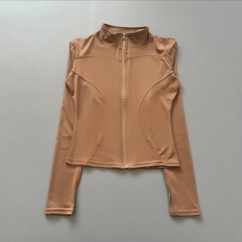 Women's Stretch Fitted Workout Jacket With Zip Front