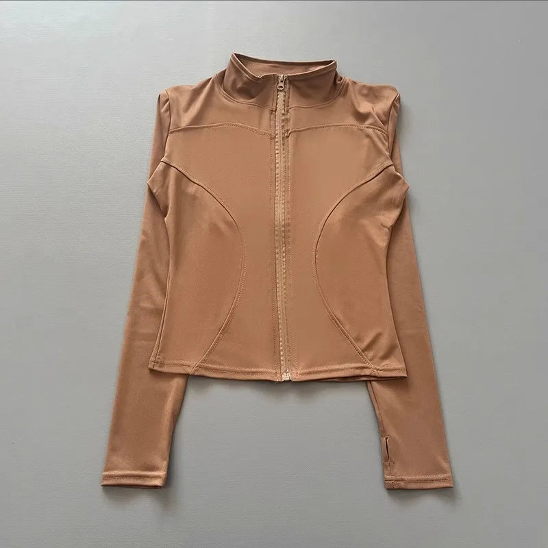 Women's Stretch Fitted Workout Jacket With Zip Front