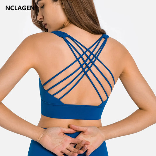 NCLAGEN Fitness High Support Push-Up Cross-Back Gym Workout Bra