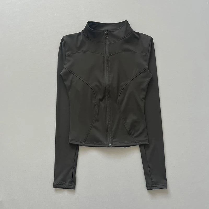 Women's Stretch Fitted Workout Jacket With Zip Front