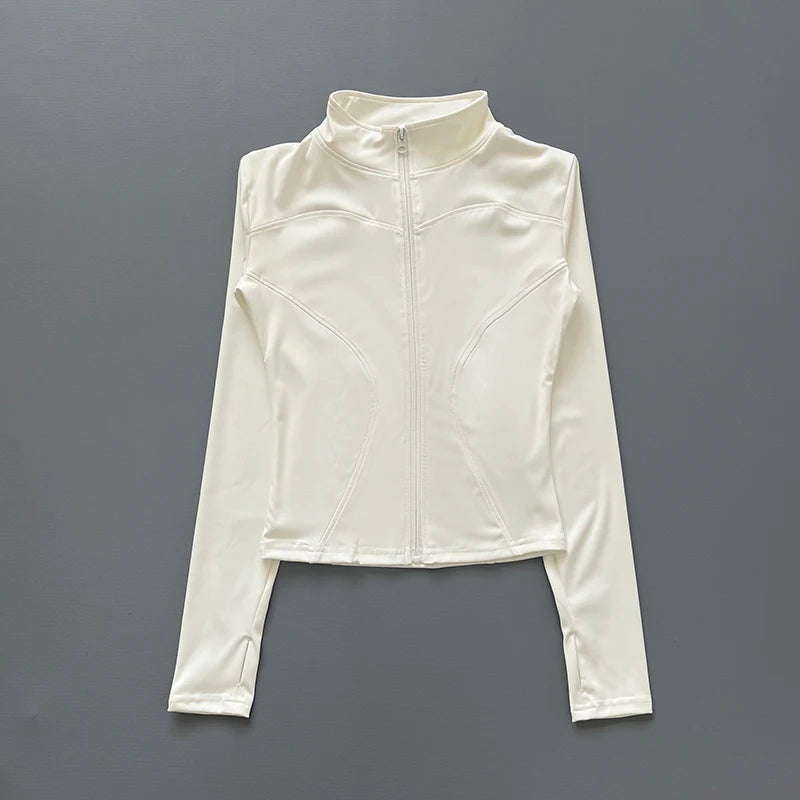 Women's Stretch Fitted Workout Jacket With Zip Front