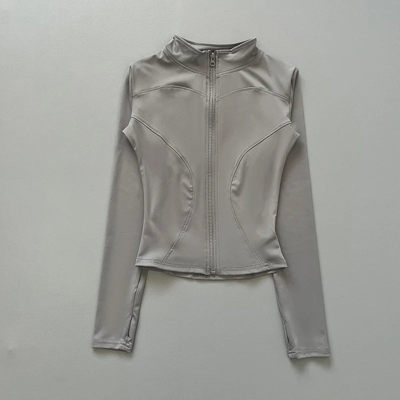 Women's Stretch Fitted Workout Jacket With Zip Front