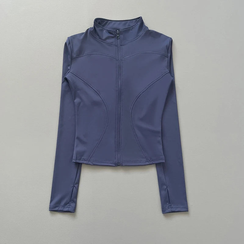 Women's Stretch Fitted Workout Jacket With Zip Front
