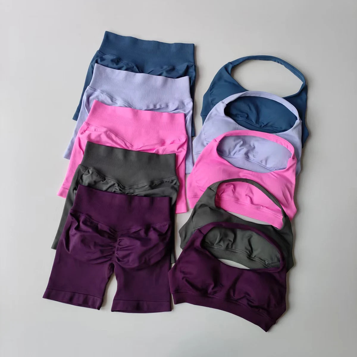 Two Piece Halter Sports Bra with Matching Seamless Impact Shorts Gym Outfit