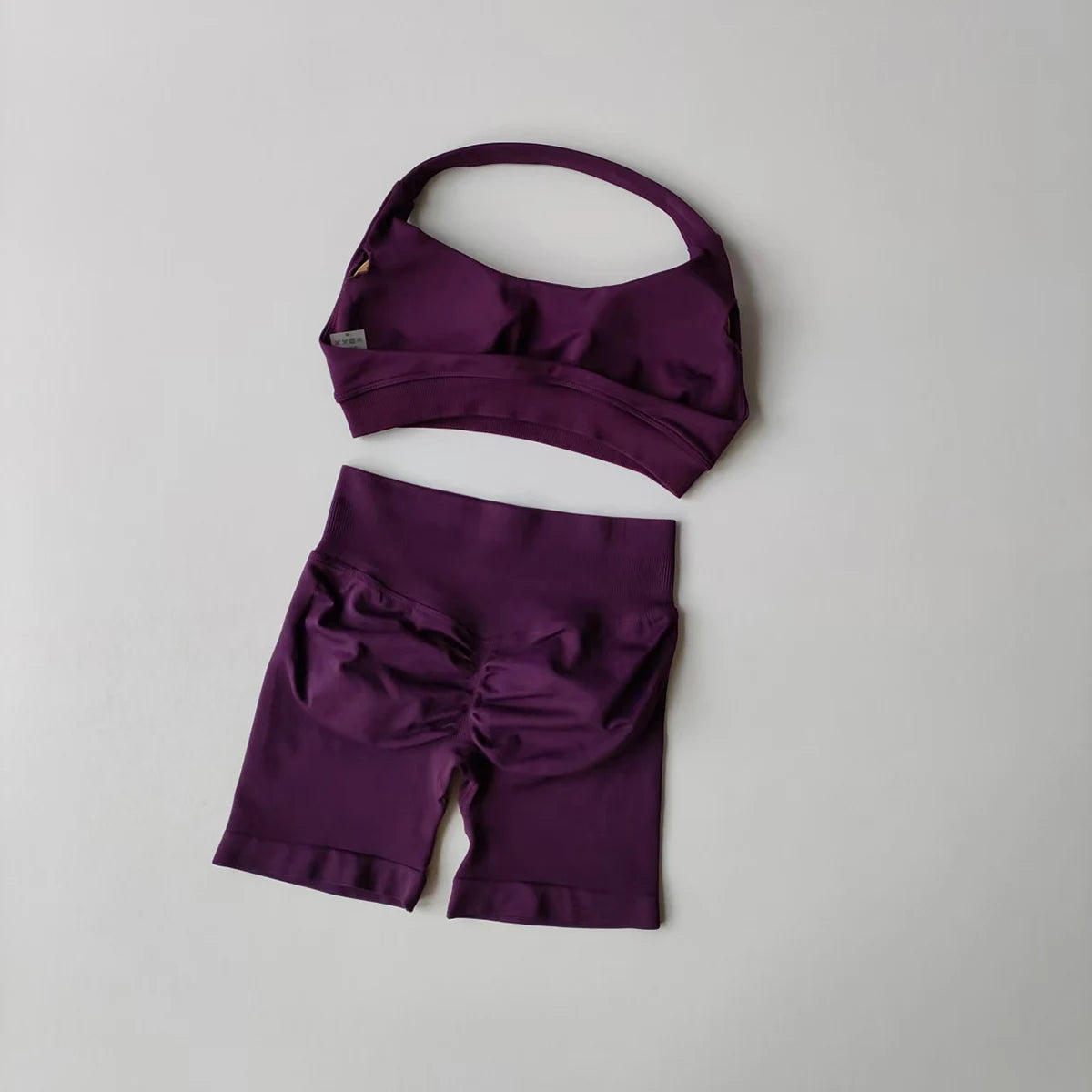 Two Piece Halter Sports Bra with Matching Seamless Impact Shorts Gym Outfit