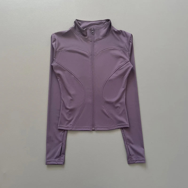 Women's Stretch Fitted Workout Jacket With Zip Front
